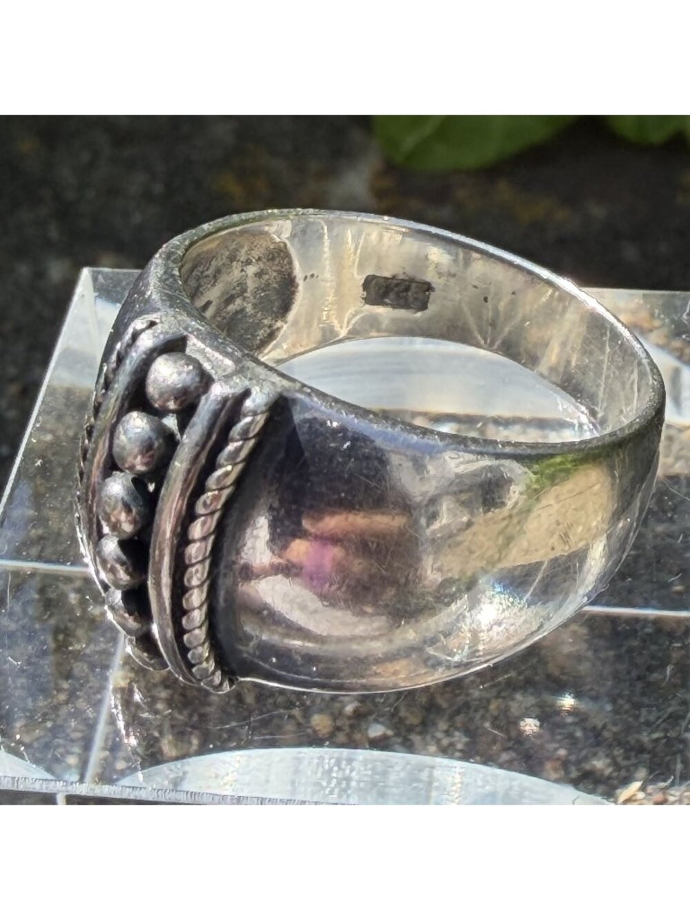 Vintage Sterling Silver 925 Bali Design Ring Size 8 58 Wide Cigar Band Bohemian - Picture 6 of 12